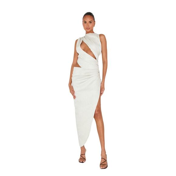 PLT LABEL OFF WHITE DRAPED RUCHED SKIRT MIDAXI DRESS Size 10 NWT - Picture 1 of 13